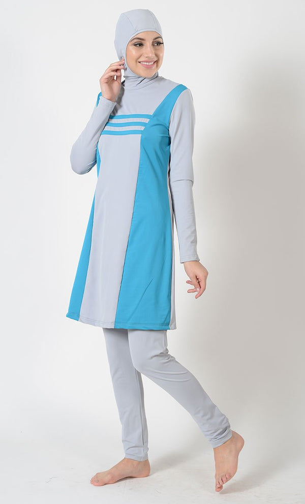 Contrasting Panel Accent Swimwear Burkini Three Piece Set-Final Sale - EastEssence.com