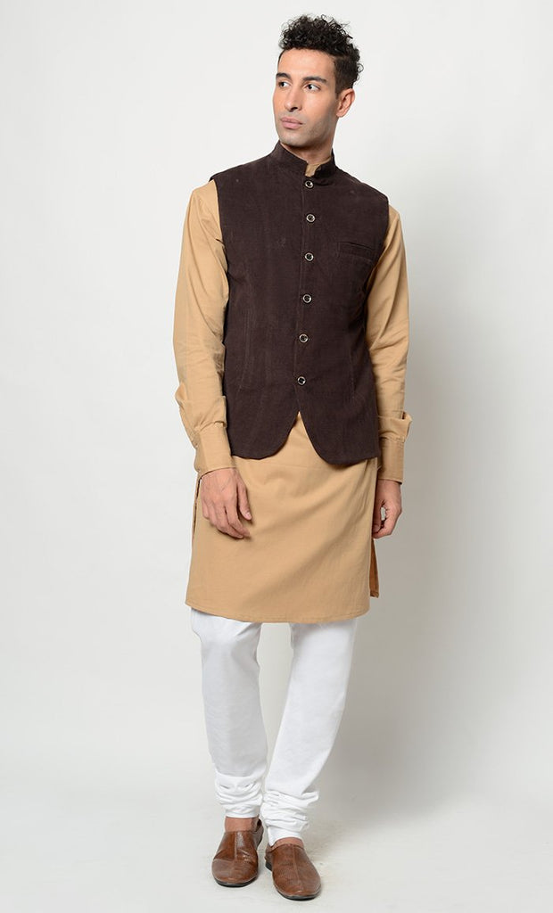 Cotton short kurta pajama with vest set - EastEssence.com
