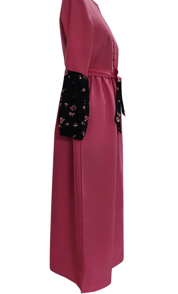 Creative Contrasted Printed Detailing Abaya With Pockets - EastEssence.com