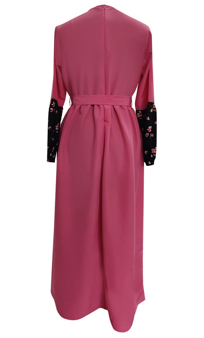 Creative Contrasted Printed Detailing Abaya With Pockets - EastEssence.com
