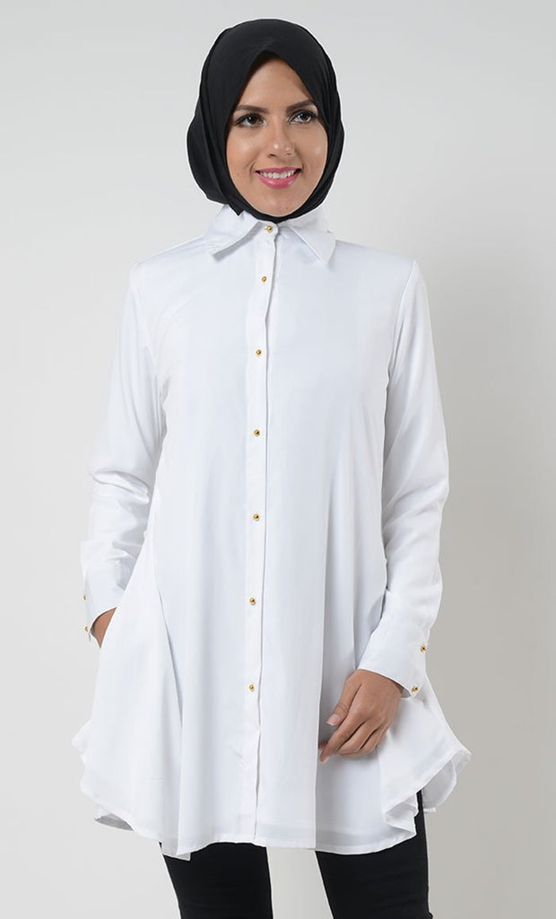 Crepe Button Down School Uniform Tunic - EastEssence.com