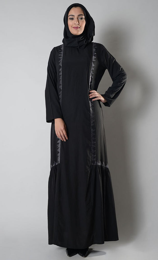 Crystal accents gathers detail abaya dress - EastEssence.com