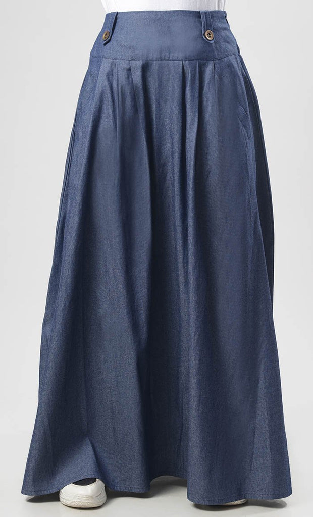 Denim Box Pleated Skirt - EastEssence.com