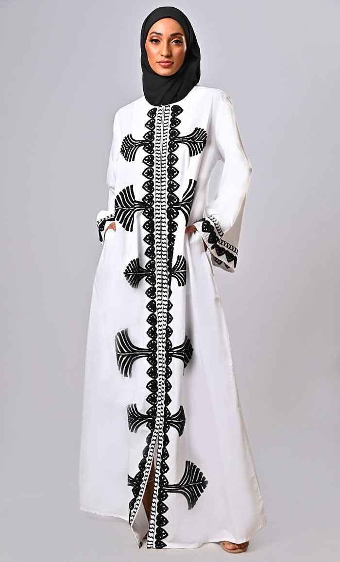 Designer Islamic Mughal Black Aari Work Detailing Abaya