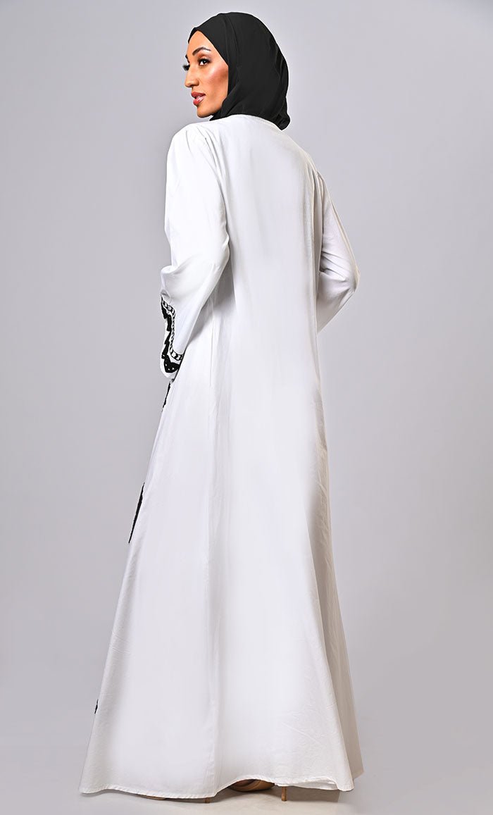 Designer Islamic Mughal Black Aari Work Detailing Abaya