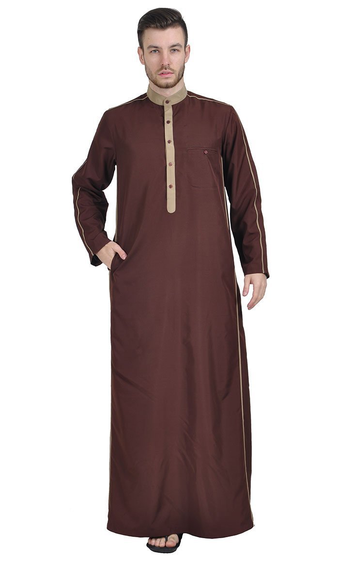 Dishdasha With Contrast Accents - EastEssence.com