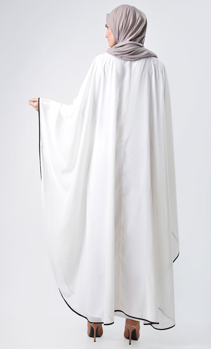 Double Layer Pearl Detail Kaftan - White - EastEssence.com