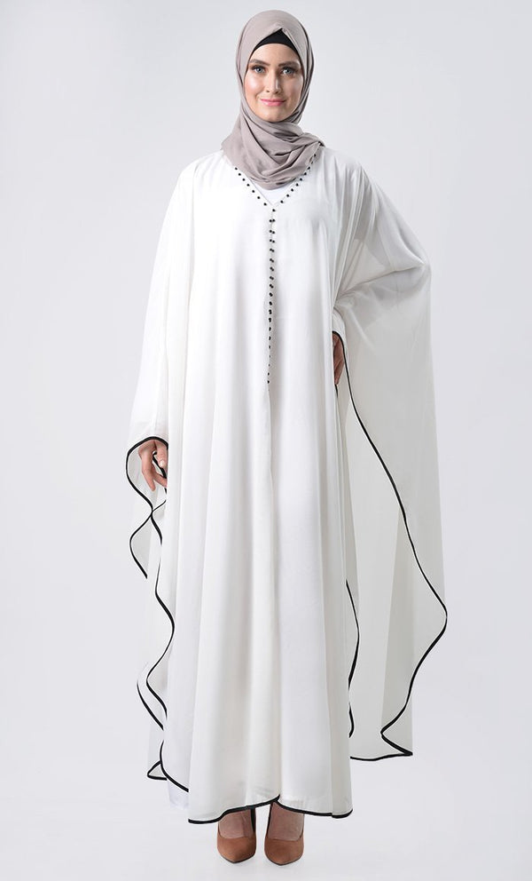 Double Layer Pearl Detail Kaftan - White - EastEssence.com