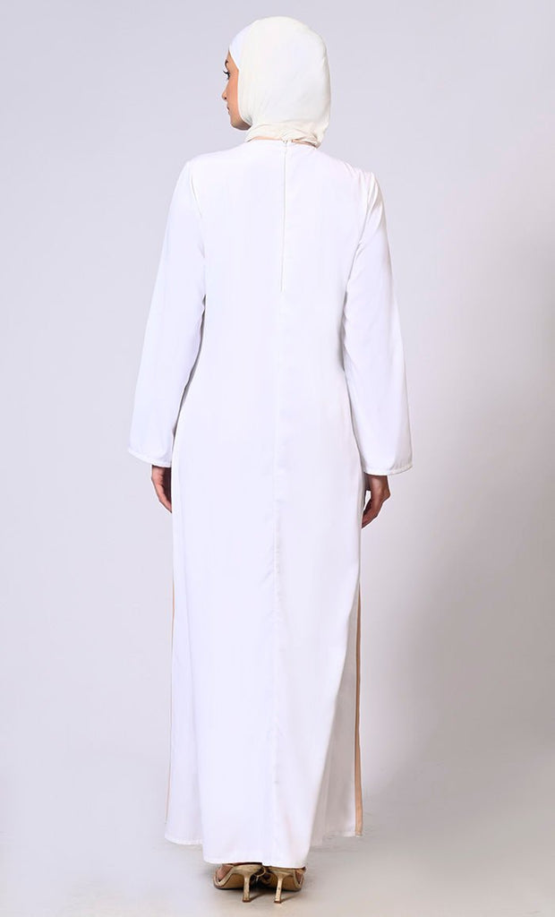 Double Layered Sand Abaya with Sequined Yoke and Front Pockets - EastEssence.com