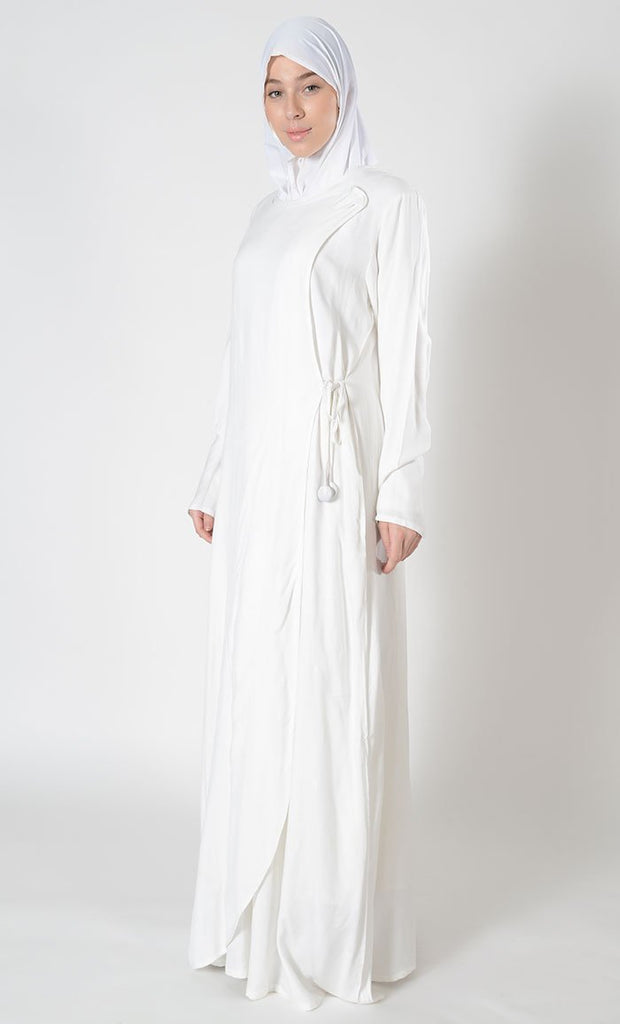 Double Layered Side Tie Up Detail Abaya Dress - EastEssence.com