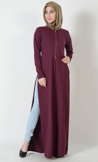 Double Slit Zipper-Jersey Long Tunic - EastEssence.com