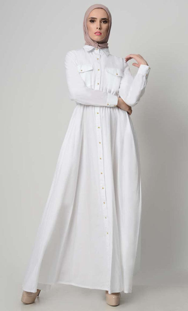Easy Fit Everday Button Down Abaya - EastEssence.com