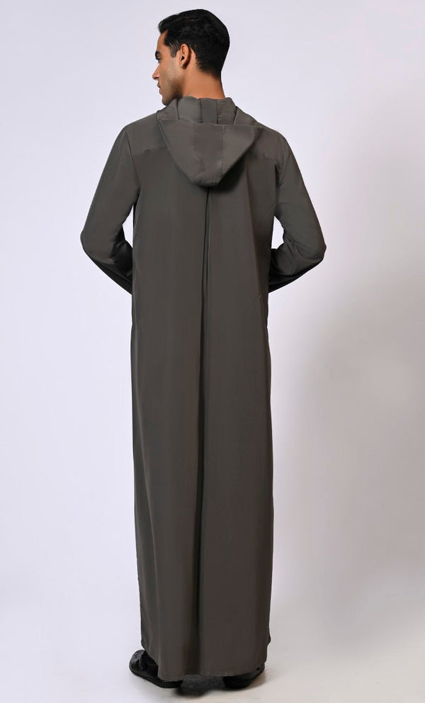 Effortlessly Stylish Men's Grey Hooded Thobe