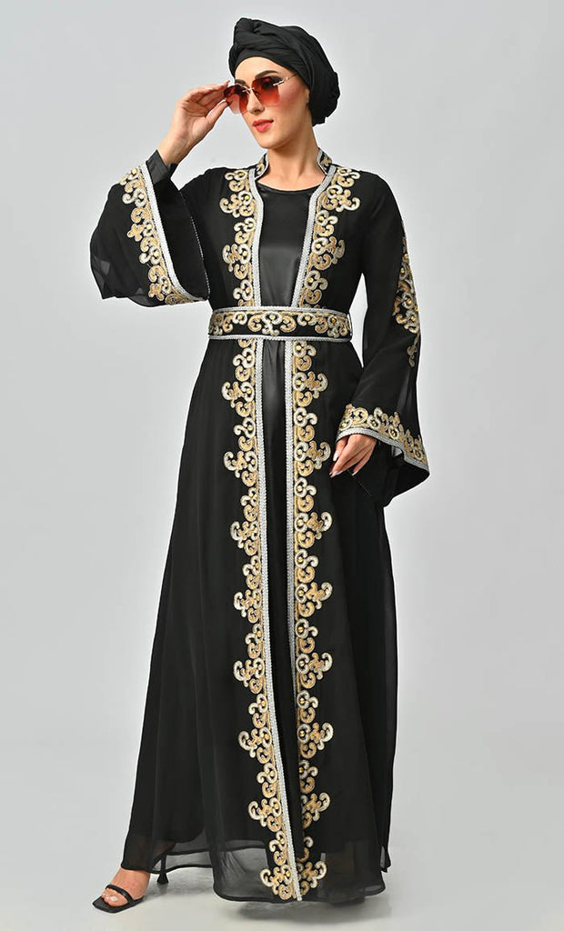 Egypt Moroccan Style Detailed Embroidery On Georgette And Included Black Satin Inner - EastEssence.com