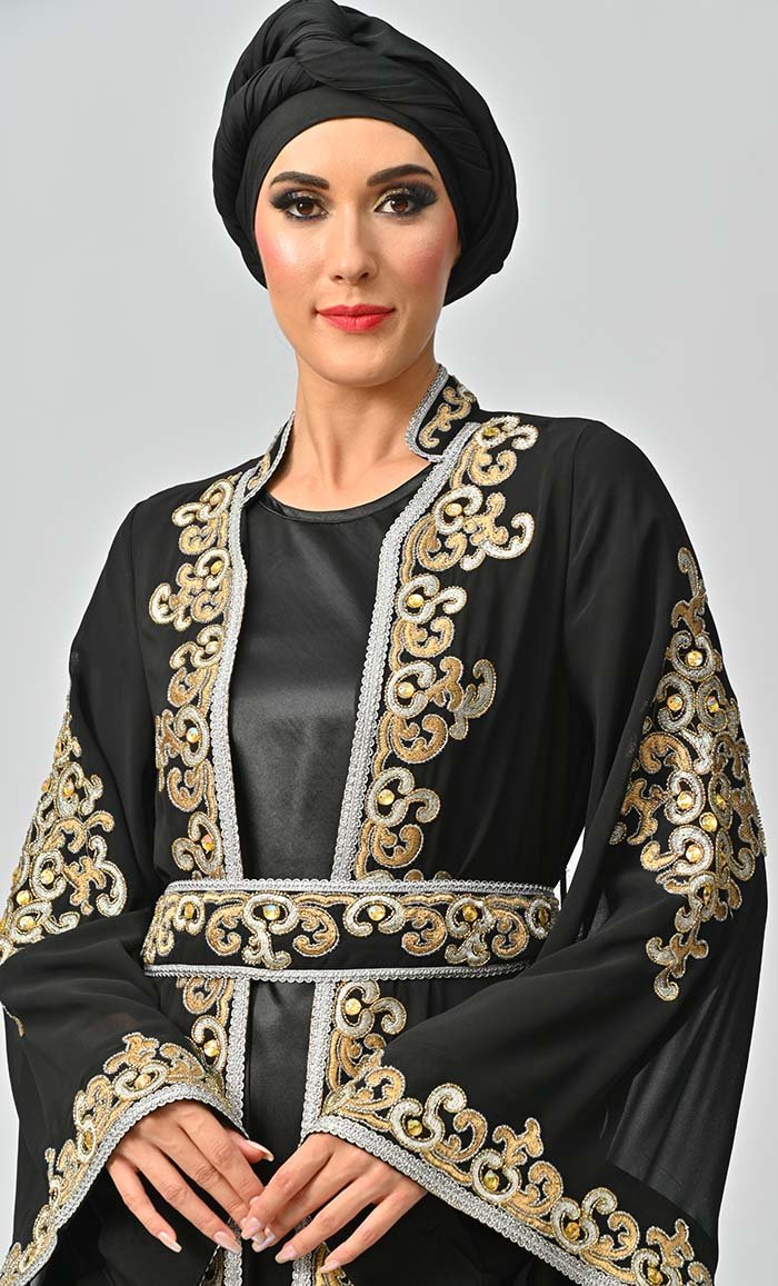 Egypt Moroccan Style Detailed Embroidery On Georgette And Included Black Satin Inner - EastEssence.com