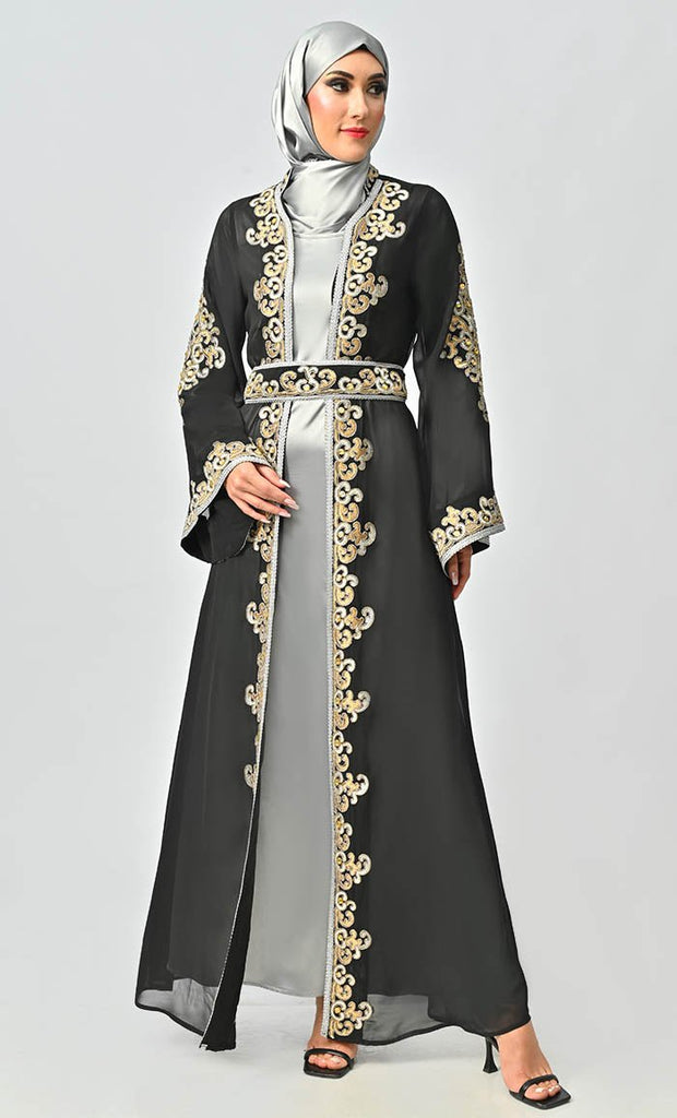 Egypt Moroccan Style Detailed Embroidery On Georgette And Included Grey Satin Inner - EastEssence.com