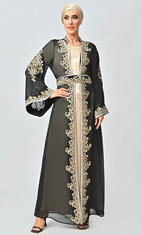 Egypt Moroccan Style Detailed Embroidery On Georgette And Included Sand Satin Inner - EastEssence.com