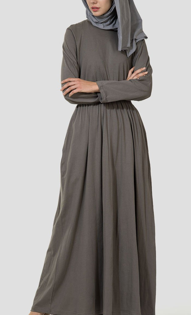 Elasticated waistline basic muslimah abaya dress - EastEssence.com