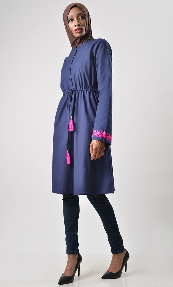Elegant simple cotton drawstring tunic - EastEssence.com