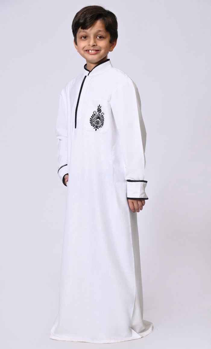 Embroidered Boy's White Thobe
