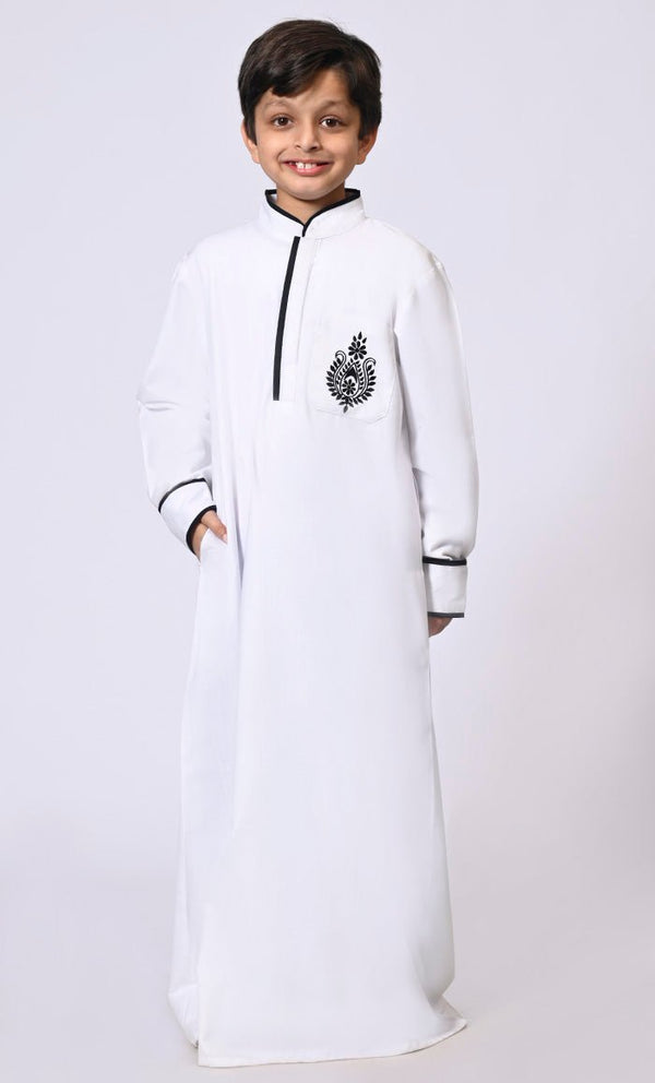 Embroidered Boy's White Thobe