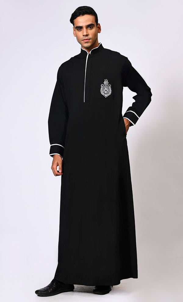 Embroidered Men's Black Thobe