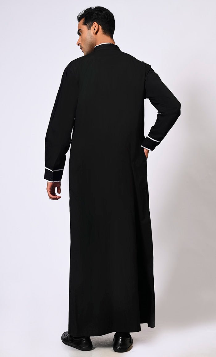 Embroidered Men's Black Thobe
