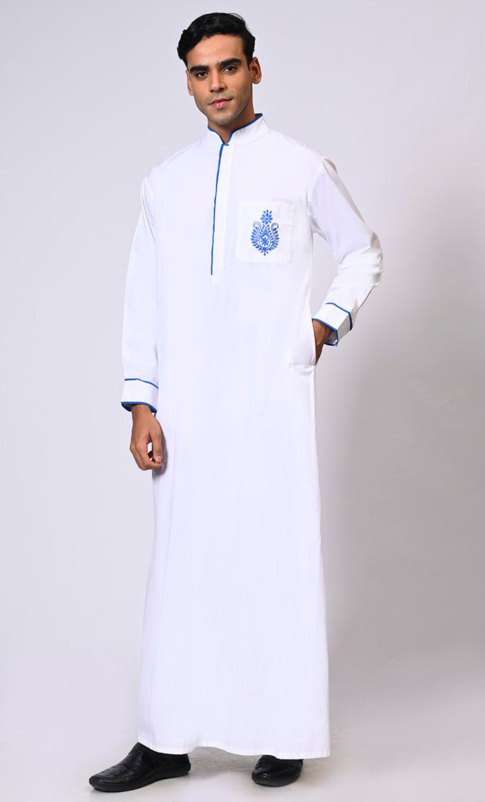 Embroidered Men's White Thobe