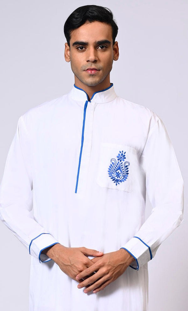 Embroidered Men's White Thobe