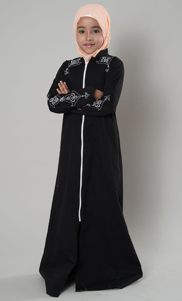 Embroidered Front Open Zipper Jilbab - EastEssence.com