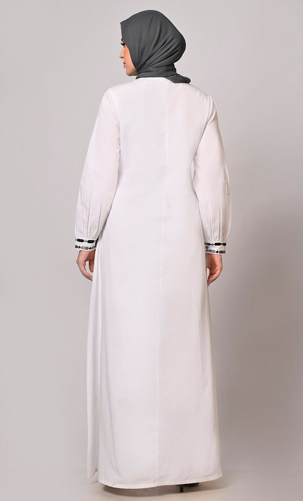 Embroidered Opulence White Abaya