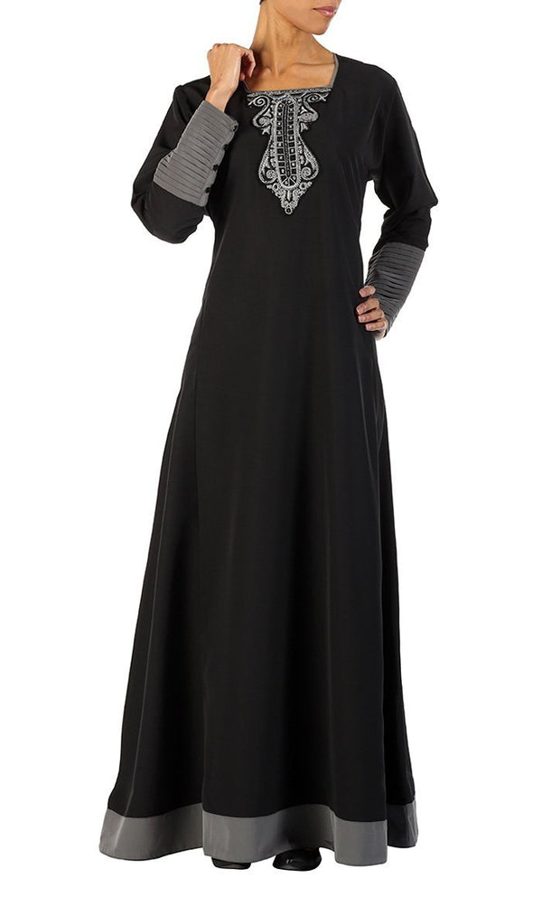 Embroidered Patchwork Abaya Dress