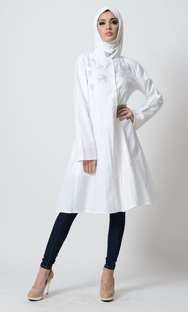 Emrboidered Motifs Shirt Style Tunic - EastEssence.com