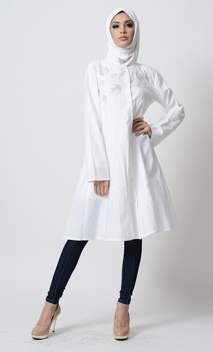 Emrboidered Motifs Shirt Style Tunic - EastEssence.com