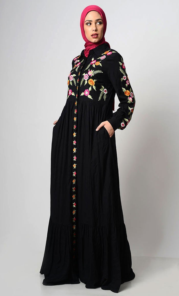 English Rose Embroidered Abaya