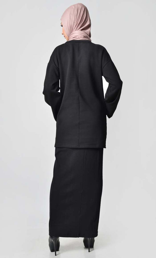 Everyday Fall Skirt Hoodie Set-Black - EastEssence.com