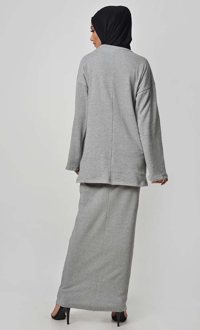 Everyday Fall Skirt Hoodie Set-Grey - EastEssence.com