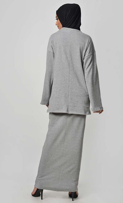 Everyday Fall Skirt Hoodie Set-Grey - EastEssence.com