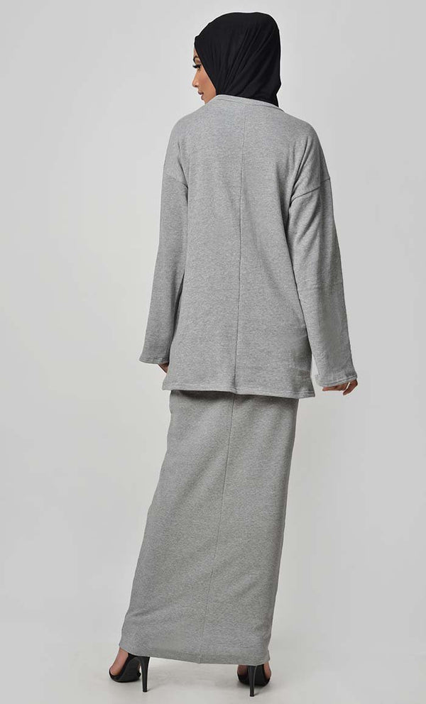 Everyday Fall Skirt Hoodie Set-Grey - EastEssence.com