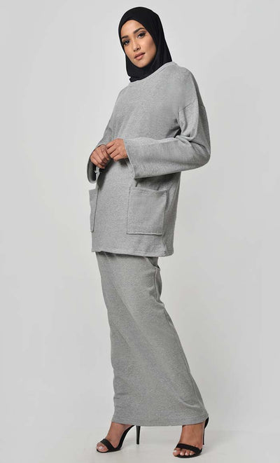 Everyday Fall Skirt Hoodie Set-Grey - EastEssence.com