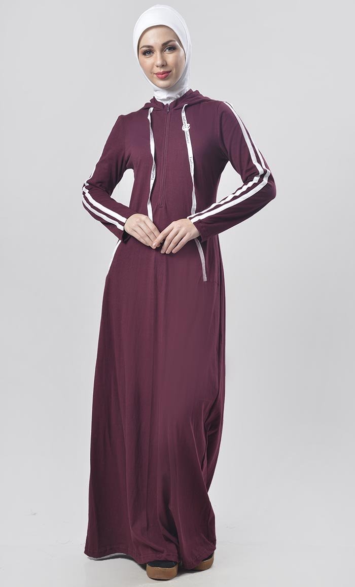 Everyday Maroon Jersey Sportswear Abaya Dress