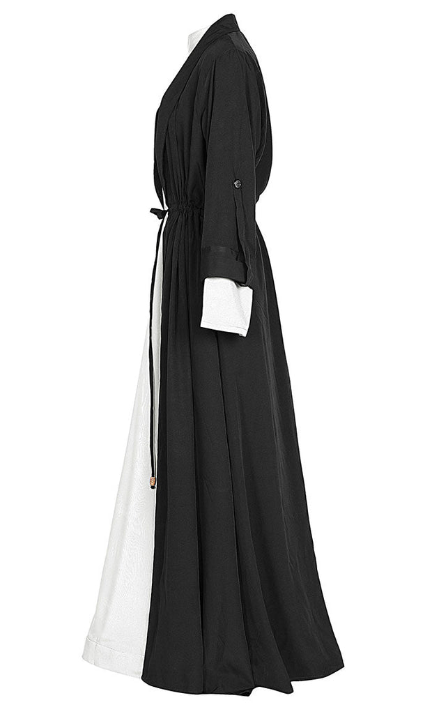 Everyday Wear Black & White Double Layer Bisht And Lined Abaya - EastEssence.com