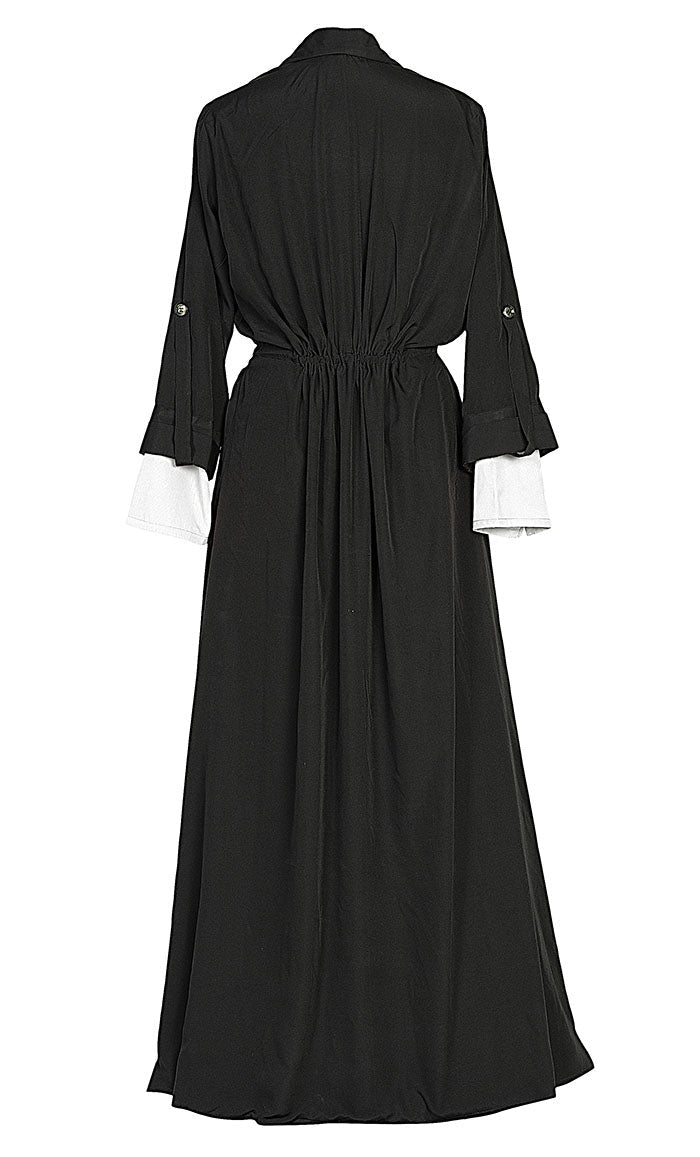 Everyday Wear Black & White Double Layer Bisht And Lined Abaya - EastEssence.com