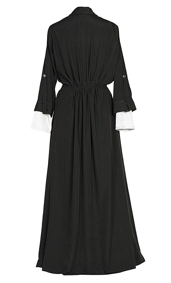 Everyday Wear Black & White Double Layer Bisht And Lined Abaya - EastEssence.com