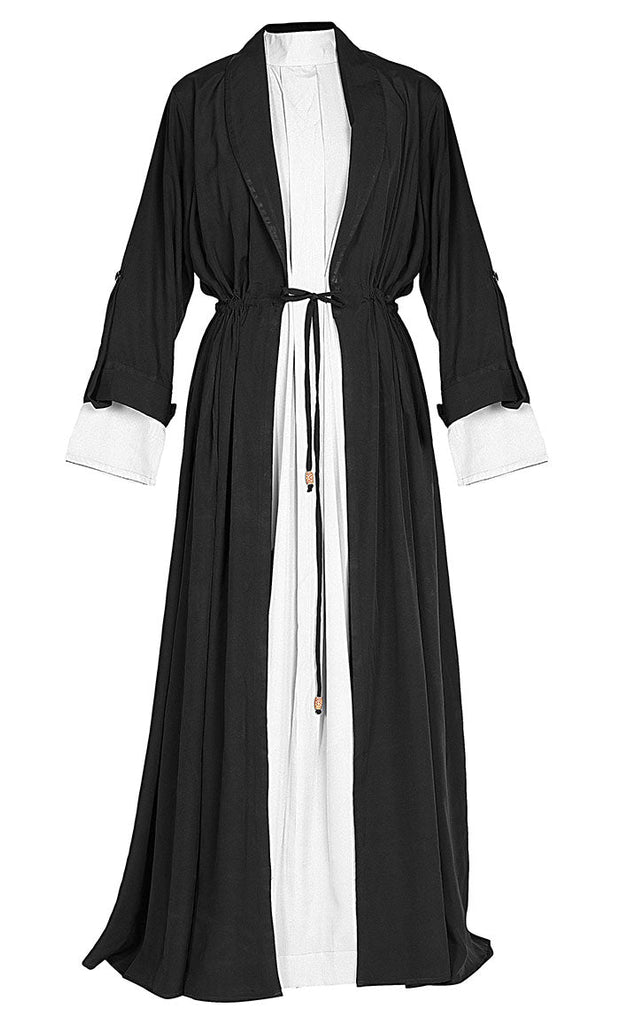 Everyday Wear Black & White Double Layer Bisht And Lined Abaya - EastEssence.com