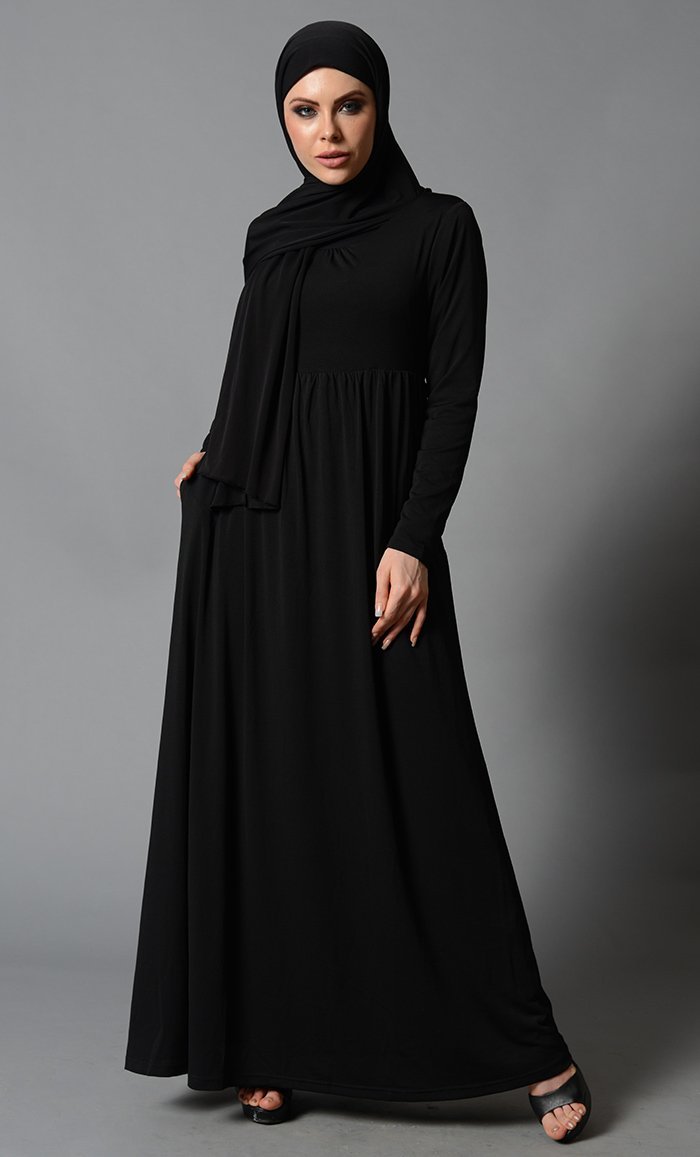 casual abaya dress Solavon Women's Solid Color Minimalist Long Sleeve Abaya Dress, Casual Everyday Wear