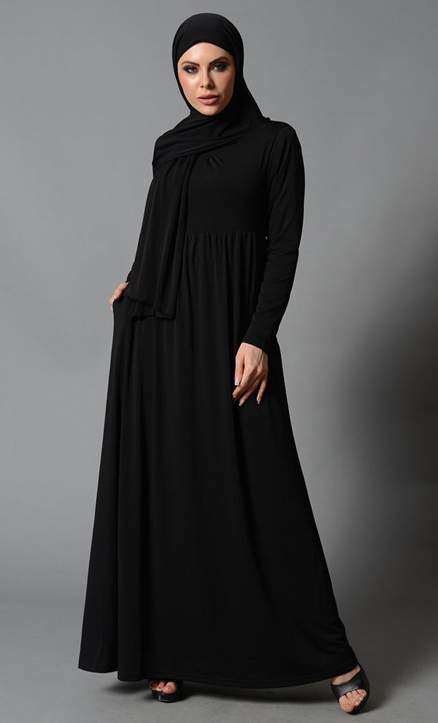 Everyday Wear Gathered Neckline Casual Abaya Dress - EastEssence.com