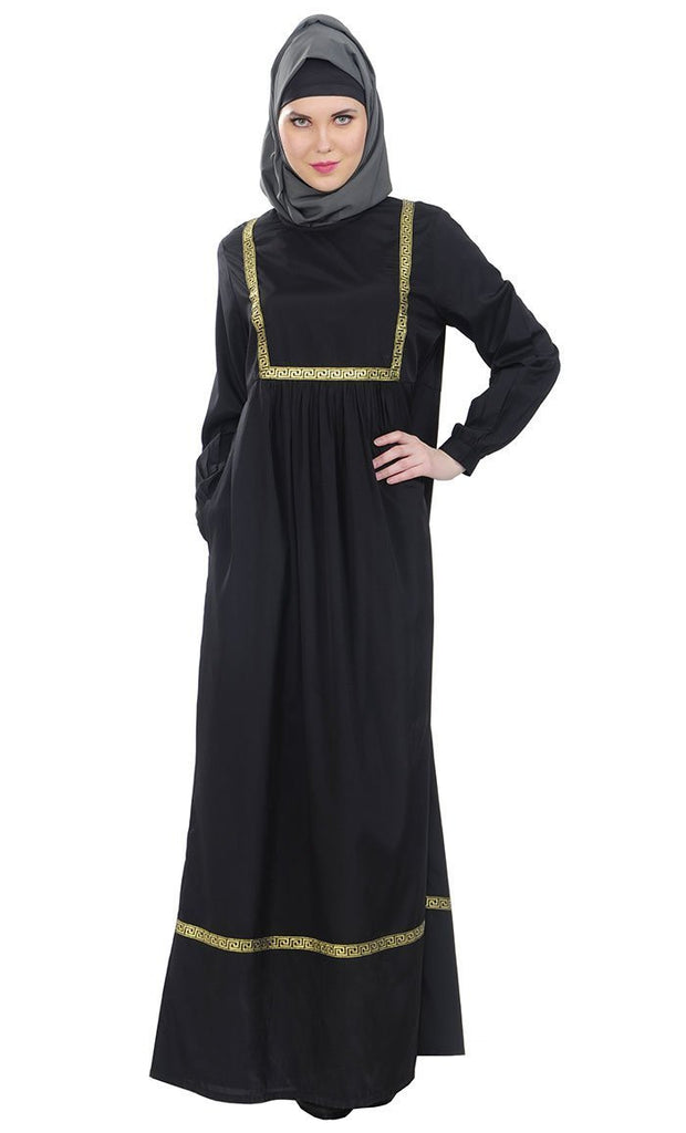 Everyday wear gold trims detail casual abaya dress - EastEssence.com