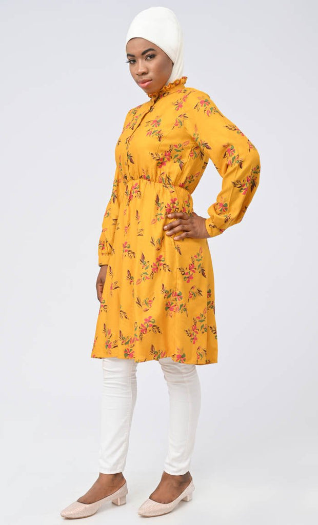 Everyday Wear Yellow Printed Tunic With Pockets - EastEssence.com