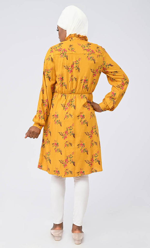 Everyday Wear Yellow Printed Tunic With Pockets - EastEssence.com